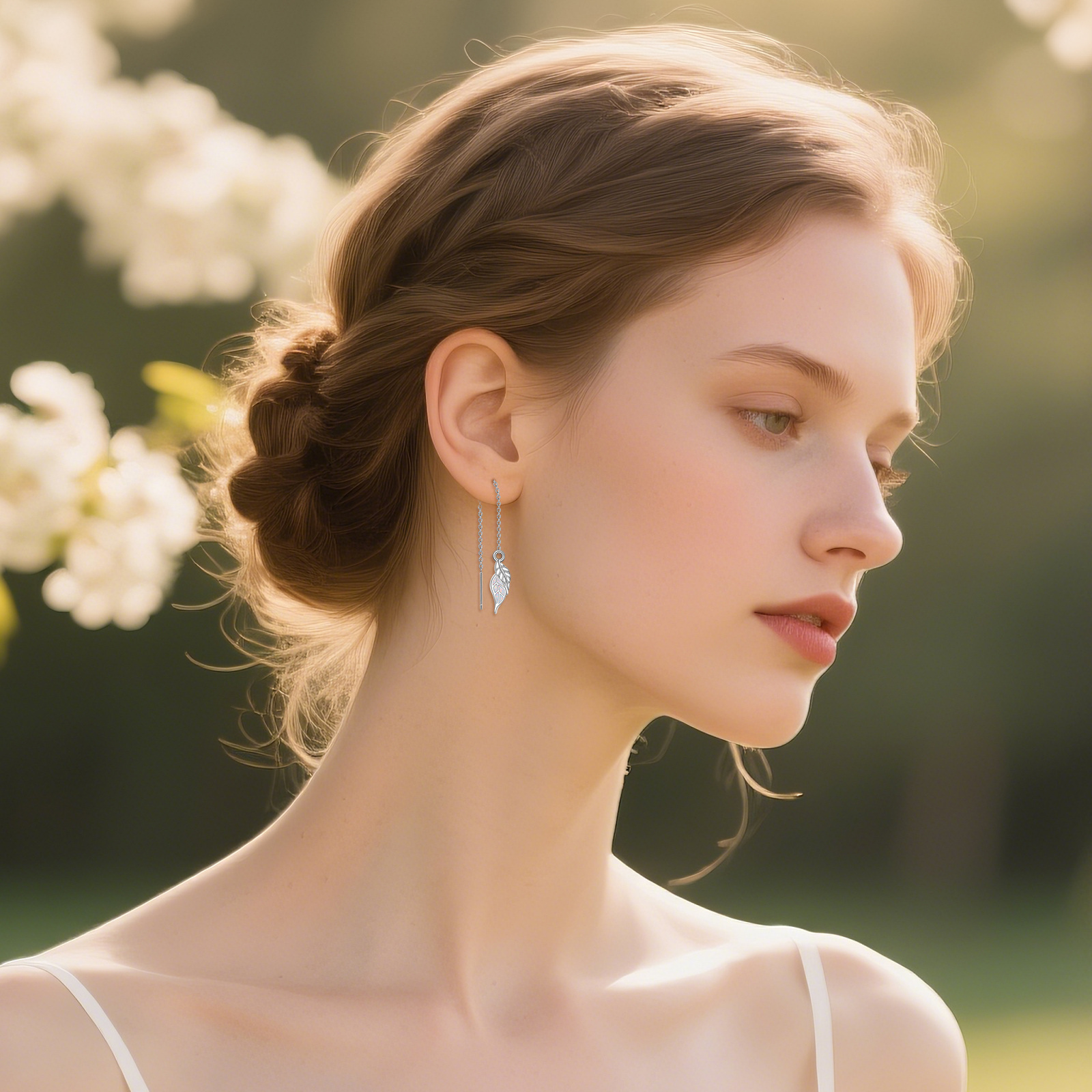 Synthetic Opal Leaf Chain Threader Earrings, Gift for Women
